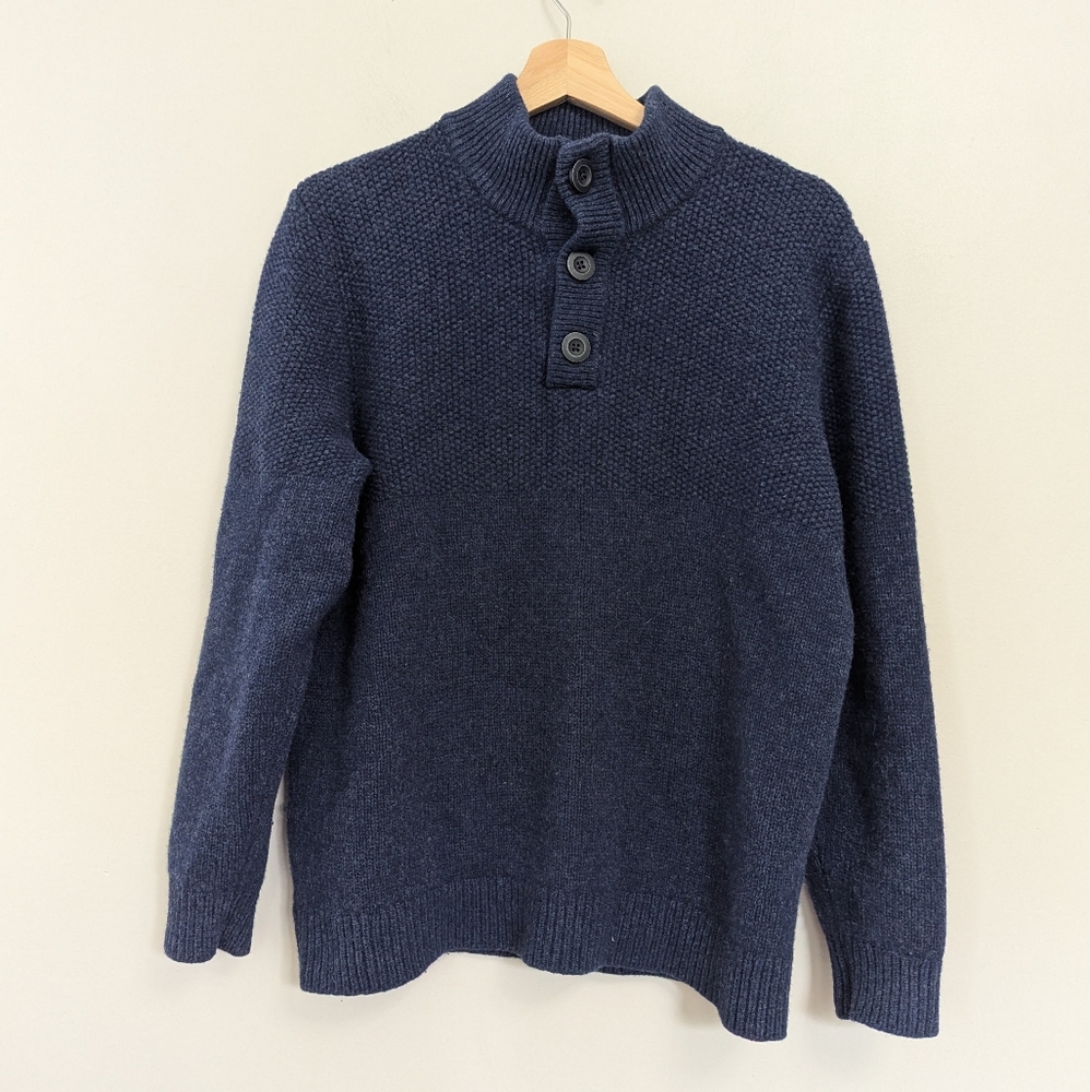 L.L. Bean Lambs Wool‎ Sweater Henley Navy Blue Fisherman Mens L